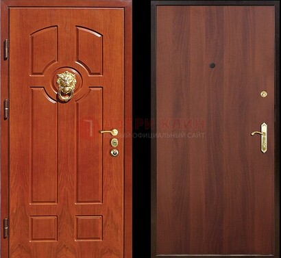 Оранжевая стальная дверь с МДФ ламинат внутри ДМ-18 в квартиру в Жуковском